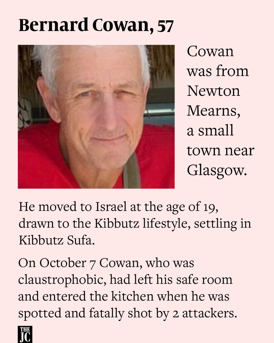 JewishChron's tweet image. (2/15)

Bernard Cowan, 57, was from a small town near Glasgow.