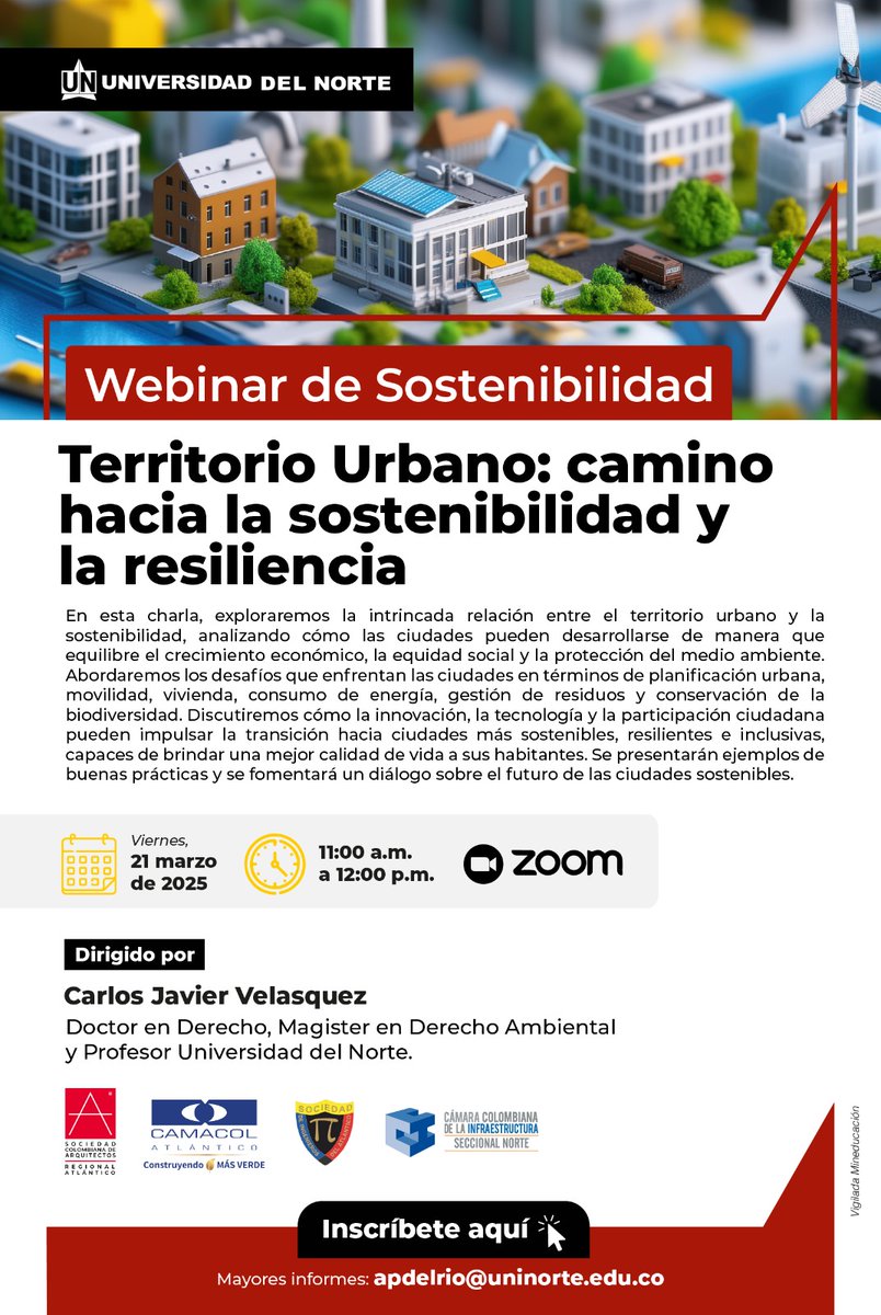 SCAATLANTICO24's tweet photo. Les extendemos la invitación al Webinar de Sostenibilidad.

Territorio Urbano: camino hacia la sostenibilidad y
la resiliencia, dirigida por Carlos Javier Velasquez.

https://t.co/B0K1XZMeOw...
TE ESPERAMOS https://t.co/aS9Jt2bVb9