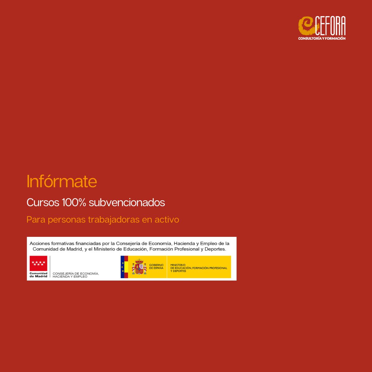 🎓 ¡Impulsa tu carrera con estos 3 cursos de especialización 100% gratuitos!  💼✨📩 Inscríbete ahora y reserva tu plaza. Llama al 91 183 31 21 o visita:
🔸 cefora.es/cursos/adgd113…
🔸 cefora.es/cursos/adgg040…
🔸 cefora.es/cursos/adgd067…