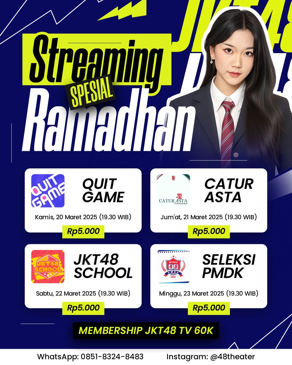 48THEATER_YT's tweet photo. GIVEAWAY STREAMING SEMINGGUAN (UNTUK 5 PEMENANG)

- FOLLOW &amp; LIKE.
- RETWEET.
- REPLY TERSERAH.

GIVEAWAY DIUMUMKAN BESOK JAM 16:30

YANG MAU ORDER SHOW MURAH LAGI PROMO JUGA BISA LANGSUNG DM ATAU WHATSAPP!

MEMBERSHIP JKT48 TV 30 HARI CUMA 60K

#48THEATERGIVEAWAY https://t.co/bl6x2axKyh