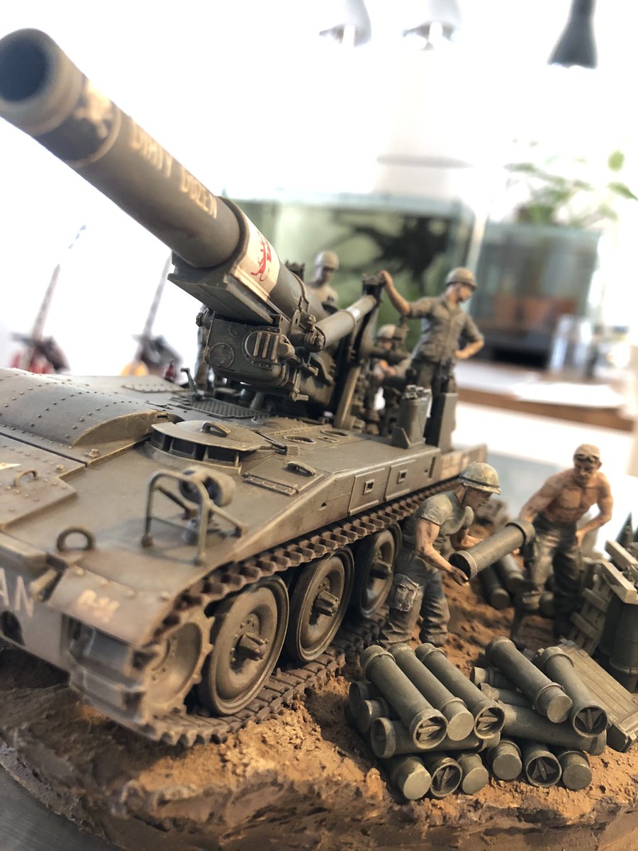 seitai_okiraku's tweet photo. マニアックな車輌は資料や作例も少ない(￣ ￣)

試行錯誤とイマジネーションで
まあまあ雰囲気だけは出たのではないでしょうか^ ^

#ミリタリー
#ナム戦
#M110
#M102 https://t.co/dq7D3yPZAb