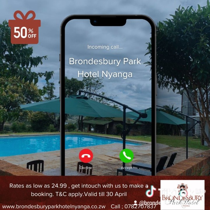 Brondesbury_1's tweet photo. Brondesbury Park Hotel Nyanga is calling!

I Love Zimbabwe, I Love  Nyanga  Promo (Limited offer )

Enjoy an unbeatable *50% DISCOUNT* and stay with us from as little as $24.99 per person sharing!

Don't miss out on this incredible offer!

Book now and make unforgettable memories https://t.co/9aQTQZz1v6