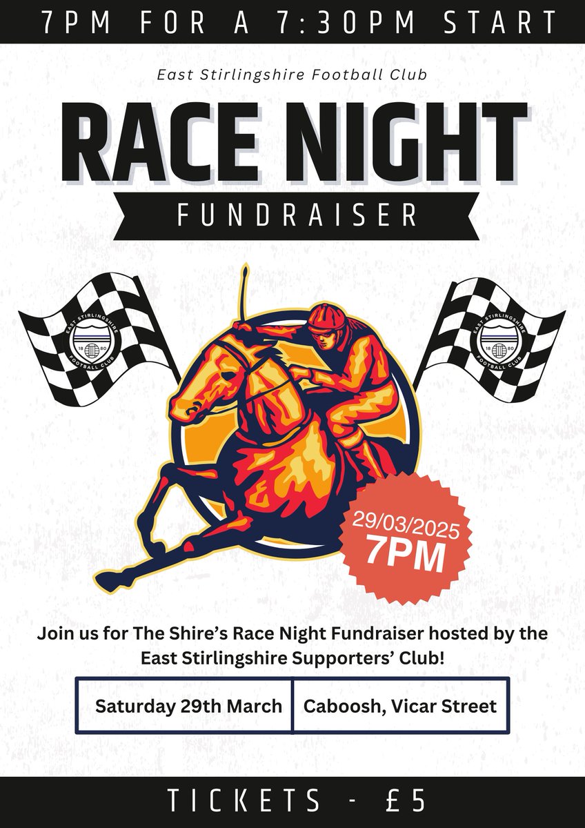 TheShireFC's tweet photo. Just 10 more days until our annual Race Night Fundraiser hosted by the East Stirlingshire Supporters' Club gets underway. 

Get your tickets now by contacting @TheShireSC here. 

#WeAreTheShire https://t.co/18AiziKKd7