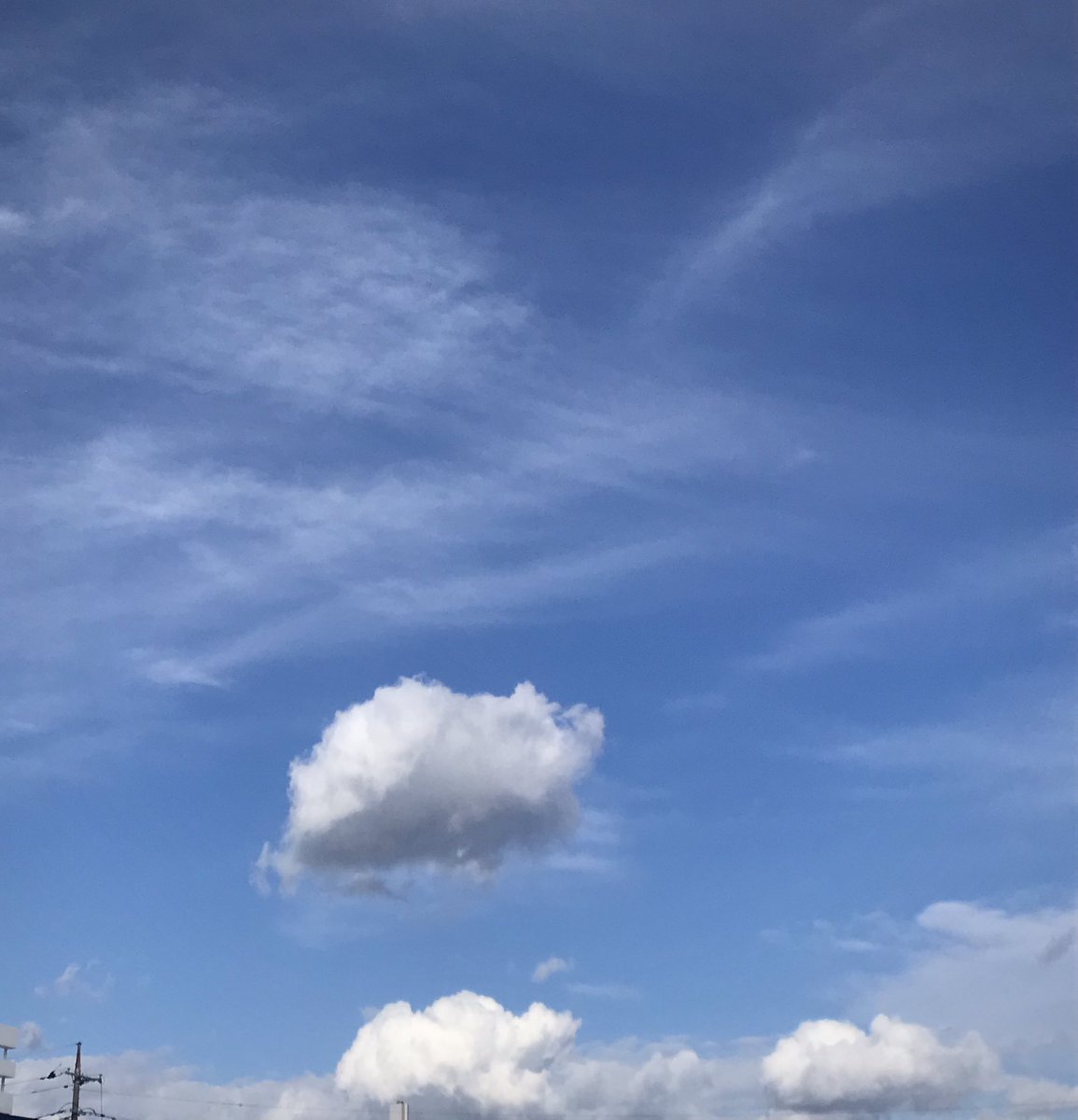 今日は朝から
雪！　雨　そして、突然の晴れ☀️

それまでの悪天候がうそのように晴れたあと、かわいい雲がぽっかり３つうかんでました。