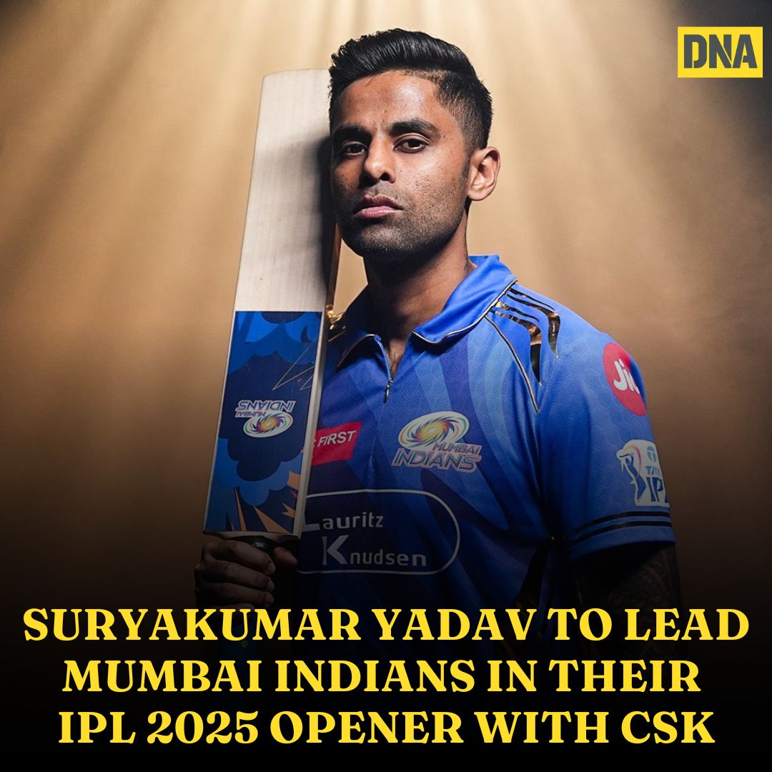 dna's tweet photo. #HardikPandya confirmed that #SuryakumarYadav will lead #MumbaiIndians (MI) in their first IPL 2025 match against #ChennaiSuperKings (CSK) as he will miss the game due to a one-match suspension
Read Here: https://t.co/mgHRU9j8oH
#DNAUpdates | #IPL2025 | #MICaptain | #MIvsCSK https://t.co/tMLLMUniyu