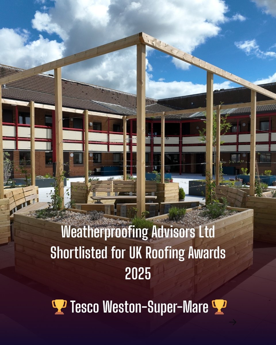 We are thrilled to announce that Weatherproofing Advisors Ltd has been shortlisted as a finalist in the Green Roofing category at the UK Roofing Awards 2025 for our Tesco Weston-Super-Mare project. 

 #roofingawards #awardceremony #advisors #awards