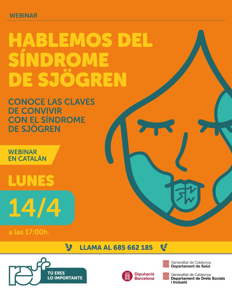 reu_mas's tweet image. A veces, una #enfermedad llega sin aviso y el #diagnóstico nos deja perdidos.  Únete a nuestro webinar sobre el #SíndromeDeSjögren y descubre claves, recursos y consejos para recuperar el control de tu vida.  

📅 14 de abril  
🔗 p.berrly.com/lligareuma/eve…  

¿Nos vemos? 💙