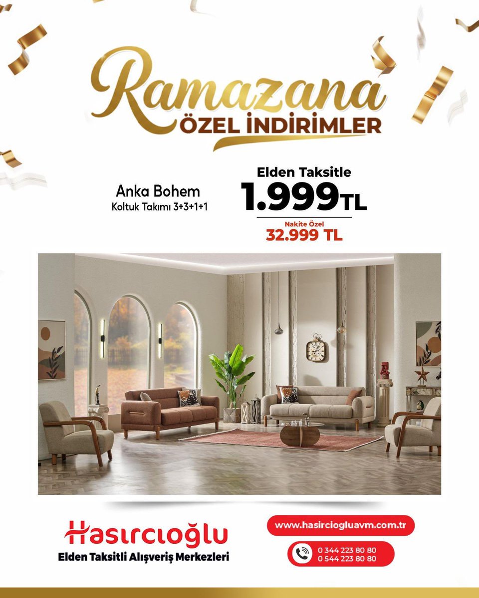 hasirciogluavm's tweet photo. ✨ RAMAZAN’A ÖZEL DÜĞÜN PAKETLERİ 
Yeni eviniz için en şık ve en avantajlı düğün paketleri Hasırcıoğlu AVM’de!

📍 Detaylı bilgi için: https://t.co/nGhvyUrkv1
📞 0 344 223 80 80 – 0 544 223 80 80

#HasırcıoğluAVM #AlışverişKeyfi #BüyükFırsatlar
#EldenTaksit #TaksitliAlışveriş https://t.co/bwHLimRLBB
