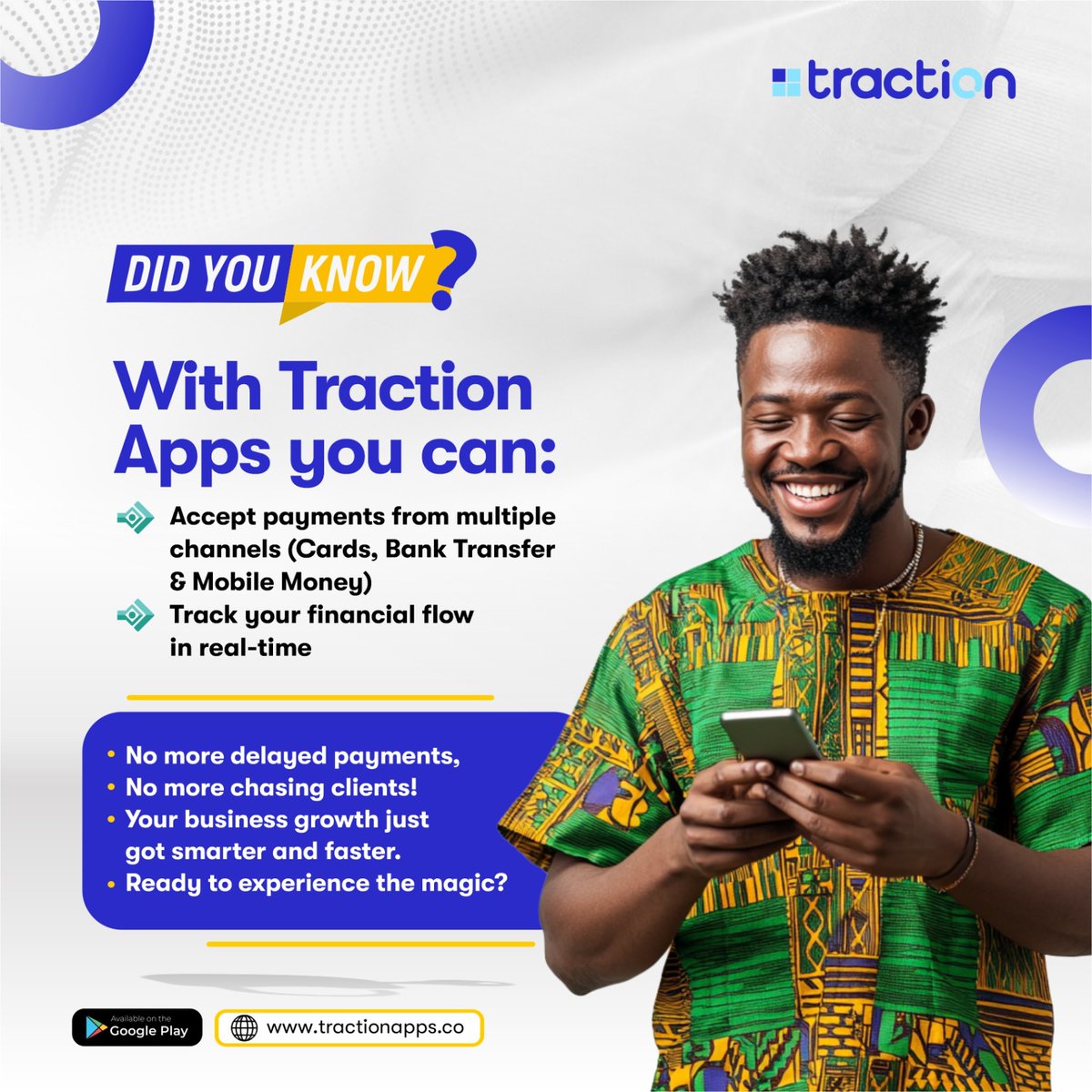 Are you tired of waiting for payments? With Traction, you can monitor your cash flow in real time. Say goodbye to chasing clients and hello to faster growth.
#traction #tractionapps