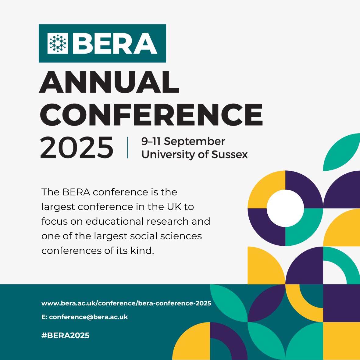 BERA (@beranews) on Twitter photo Congratulations to everyone whose abstract was accepted for #BERA2025 🎉🥳
BERA Conference 2025 will be held 9-11 September 2025 at University of Sussex <a href="/SussexUni/">University of Sussex</a>
Find out more: bera.ac.uk/conference/ber… Congratulations to everyone whose abstract was accepted for #BERA2025 🎉🥳
BERA Conference 2025 will be held 9-11 September 2025 at University of Sussex <a href="/SussexUni/">University of Sussex</a>
Find out more: bera.ac.uk/conference/ber…