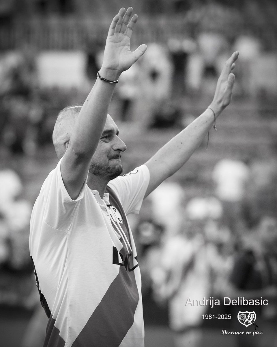 RayoVallecano's tweet photo. El Rayo Vallecano está de luto por el fallecimiento de nuestro exjugador Andrija Delibasic. 

Deli defendió nuestros colores durante tres temporadas (2010-2013), siendo protagonista en el ascenso a Primera División de 2011. 

Queremos trasladar nuestro más sentido pésame y enviar todo nuestro cariño a sus familiares y amigos. 

D.E.P. Deli 🖤