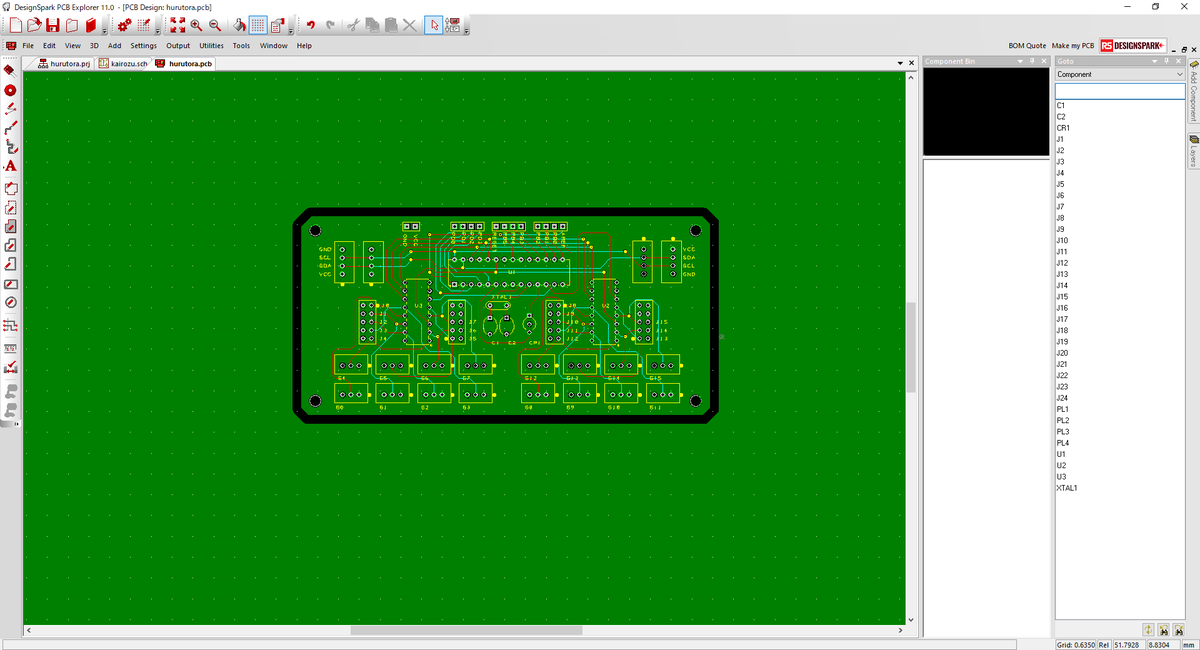 iwashi_471's tweet image. (:.;ﾟ;Д;ﾟ;.:)ﾊｧﾊｧﾂｶﾚﾀ...
前回のやつよりだいぶスッキリしたのでは！
これからエラーチェック・・・こわひ・・・
まぁそもそも配線合ってるかも怪しいけどW
#VRChat #フルトラ自作 #DesignSparkPCB