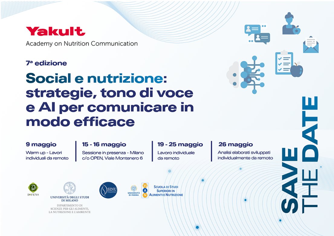 School of Advanced Studies on Food and Nutrition (@3san_unipr) on Twitter photo La Scuola rinnova il suo contributo per la 7 edizione della "#Yakult Academy on Nutrition Comunication" organizata da <a href="/defens_unimi/">Sc. per gli alimenti, la nutrizione e l'ambiente</a> .
2 dei 20 posti disponibili sono riservati a dottorandi, borsisti, assegnisti o ricercatori <a href="/unipr/">Università di Parma</a>.
defens.unimi.it/it/yakult-acad… La Scuola rinnova il suo contributo per la 7 edizione della "#Yakult Academy on Nutrition Comunication" organizata da <a href="/defens_unimi/">Sc. per gli alimenti, la nutrizione e l'ambiente</a> .
2 dei 20 posti disponibili sono riservati a dottorandi, borsisti, assegnisti o ricercatori <a href="/unipr/">Università di Parma</a>.
defens.unimi.it/it/yakult-acad…
