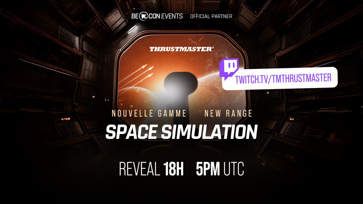 BEACON_belgium's tweet photo. Big news tonight! Our historic partner @TMThrustmaster has a major announcement for Star Citizen space explorers. 🕹🚀 Tune in at 6 PM on Twitch. Don’t miss it! 🔥 #Thrustmaster #BigReveal #StarCitizen https://t.co/ENkrxWBjGf