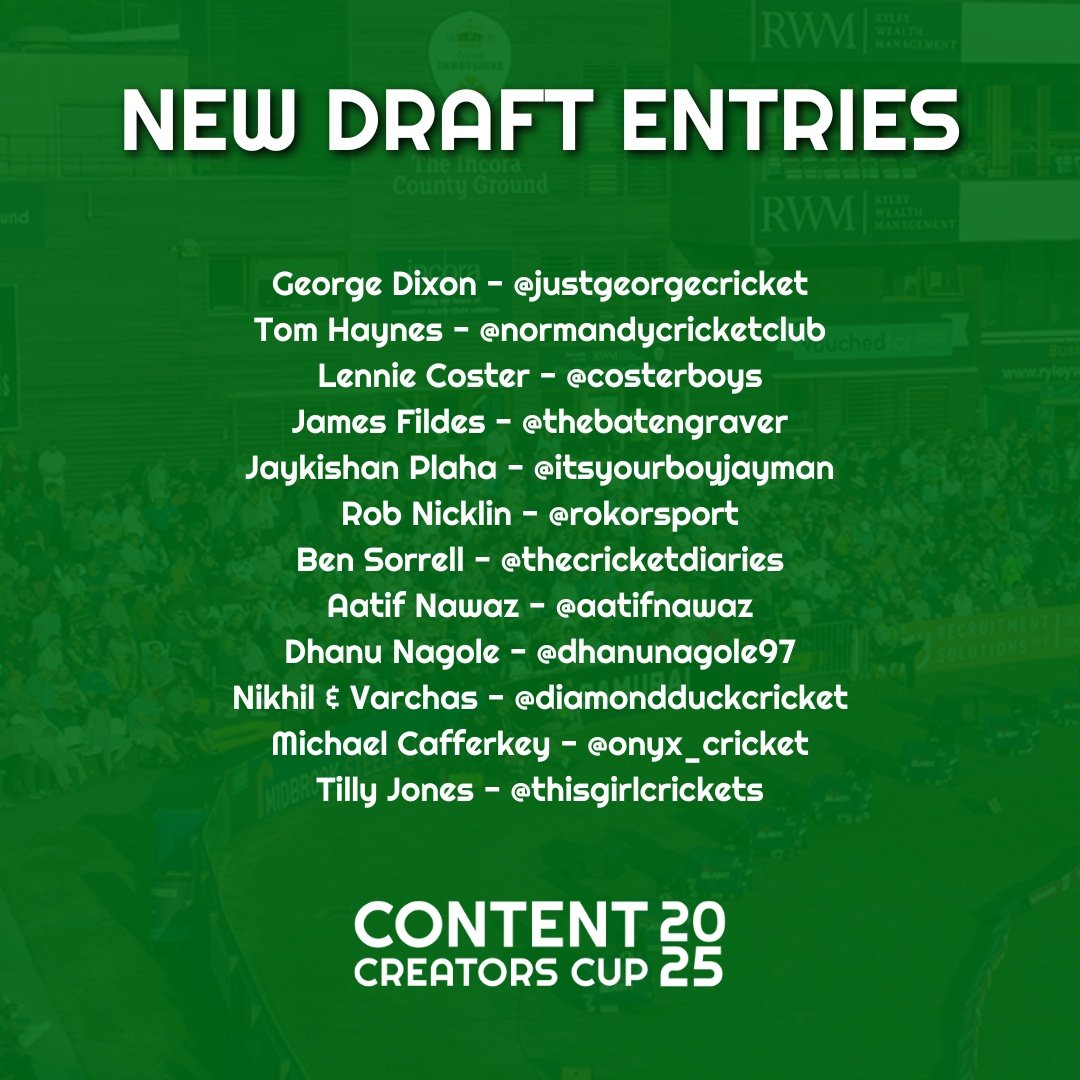 CricketCasuals's tweet photo. 🤔 Have you entered the Content Creators Cup draft?

⬇️ These guys have and stand a chance of walking out at @DerbyshireCCC in August.

⌛ The deadline for applications closes this Friday at 5pm so be quick! https://t.co/uFi9gyHpxe