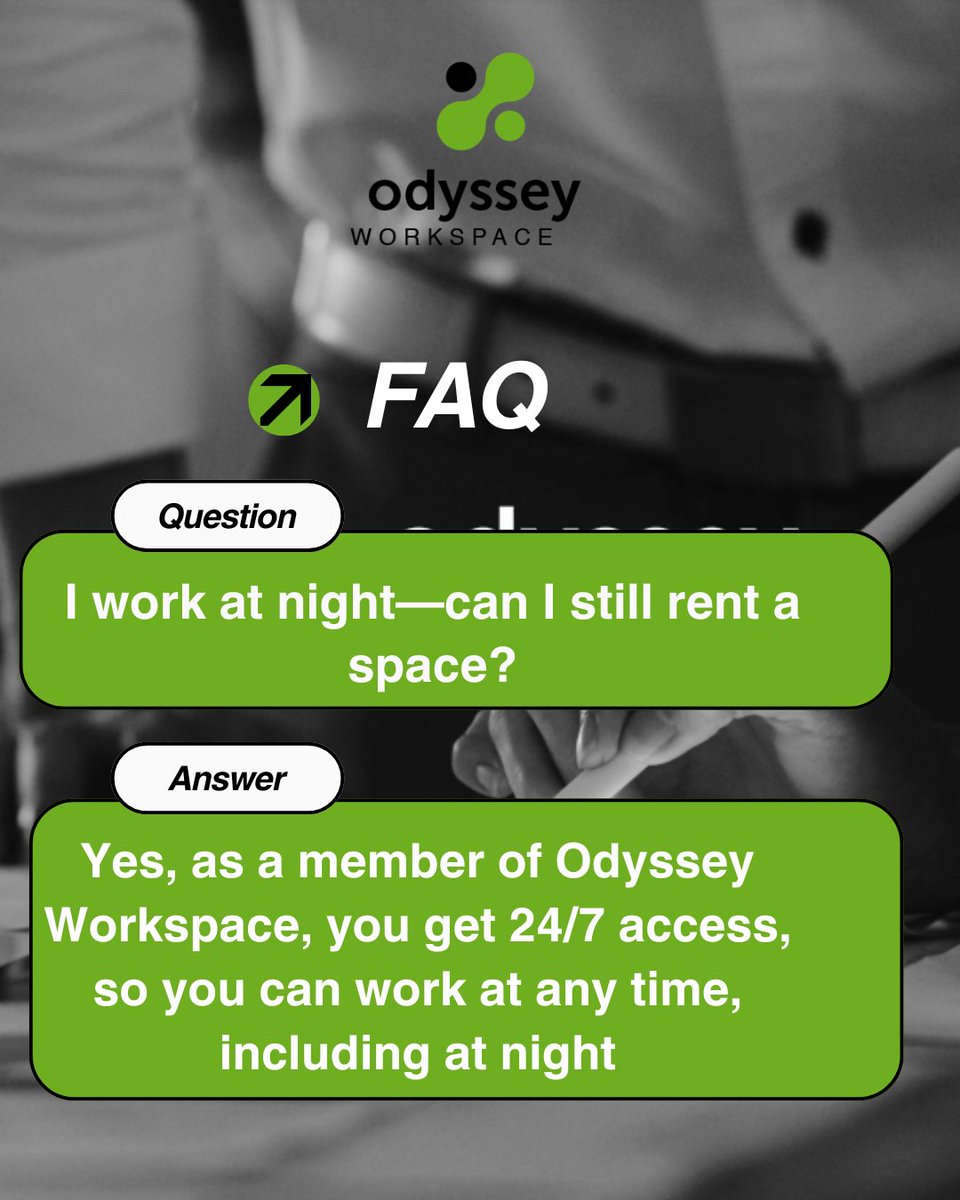 Night owl or early bird?
Your workspace is ready anytime
Want to become a member?

call or email us:
Phone: 0745230378
Email: hello@odysseyworkspace.com

#odysseyworkspace #coworkingspace #remoteworking
#flexibility