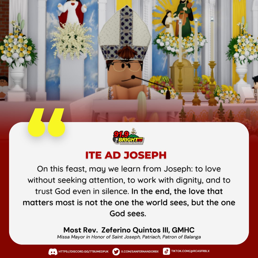 SanFernandoRBX's tweet photo. Words to Brighten your day
ITE AD JOSEPH
On this feast, may we learn from Joseph: to love without seeking attention, to work with dignity, and to trust God even in silence. In the end, the love that matters most is not the one the world sees, but the one God sees.
#RCASFrblx https://t.co/kDPpljlpha