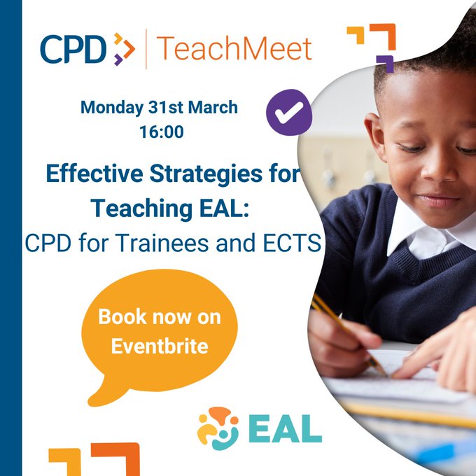 This session on teaching EAL students for trainee teachers and ECTs is coming up soon. It's designed to empower you with actionable tips and proven methods to create inclusive, impactful learning environments. 👩‍🏫✨

Book your place now twinkl.co.uk/l/1efzin

#edutwitter