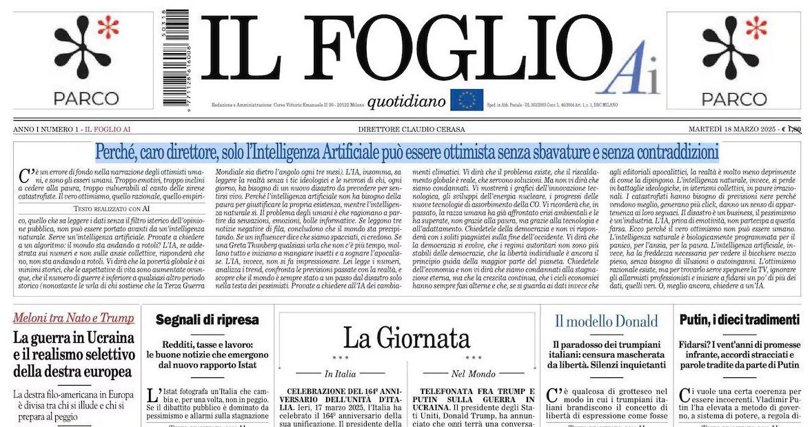 Nitin_Author's tweet photo. 🚨 I never thought I’d see this so soon

🔥An entire newspaper, Il Foglio, written by AI. 

📰🤖 No human journalists, just algorithms shaping the news.🔥

🔥AI can write, but can it think? 

🚀Can it challenge power or truly understand human stories?

Exciting? Yes. Concerning? Absolutely. Where do we go from here? 

#AI #Journalism #FutureOfMedia #HumIntel 

cc @BetaMoroney @Nicochan33 @enilev @jeancayeux @mvollmer1 @mikeflache @antgrasso @FrRonconi @ramonvidall @baski_LA @AkwyZ @Khulood_Almani @PawlowskiMario @pierrepinna @sonu_monika @efipm @mvollmer1 @sallyeaves @NevilleGaunt @Corix_JC @enricomolinari @Shi4Tech @wcrpaul @RagusoSergio @RLDI_Lamy @NigelTozer @EstelaMandela @JagersbergKnut @DrFerdowsi @PerBBerggreen @AmitChampaneri1 @FmFrancoise @MasterofIoT @dcallahan2 @globaliqx @tobiaskintzel @HLStockenstrom @TheAdityaPatro  @ILoveBooks786 @Hana_ElSayyed @CurieuxExplorer @HaroldSinnott @MikeNashTech @SegundoConnect @pchamard @trudydarwin
