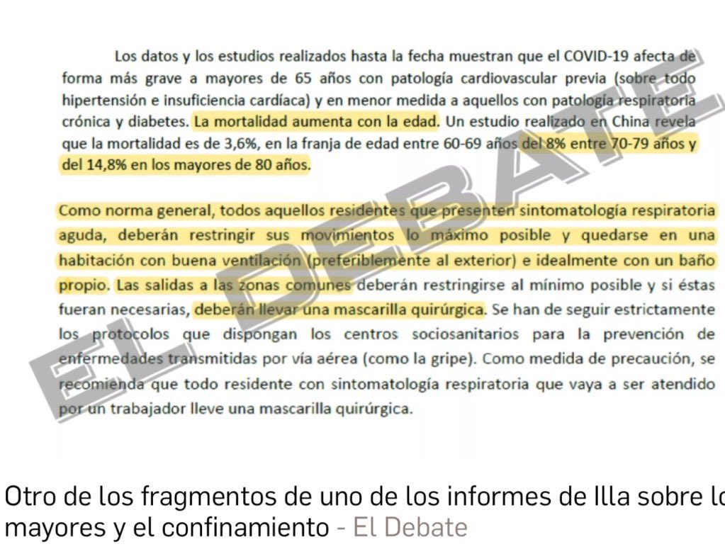 Documento de la Comunidad de Madrid:
(fotos 1/2)

- Criterios de exclusión de derivación hospitalaria  ante pacientes que cumplan criterios de gravedad.

Documento de Sanidad:
(foto 3)

- Como norma general los pacientes que presenten síntomas deberán encerrarse en una habitación