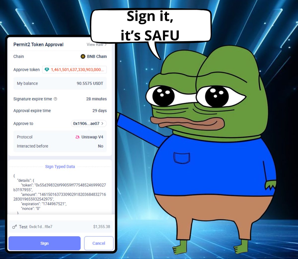 the_smart_ape's tweet image. Stop using your wallet if you don’t understand cryptographic signatures.

They’re still behind 99% of scams.

Here’s how to make sure you never sign a scam transaction. 🧵🔽