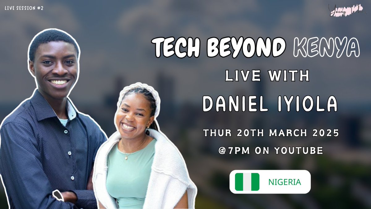 youngtechiez's tweet image. Episode 2 of Tech Beyond Kenya is happening tomorrow! 

Join us live on YouTube at 7 PM ET as we host Daniel Iyiola from Nigeria 🇳🇬. Don’t miss it!

YouTube Live link: youtube.com/live/KLK-97vbN…

#youngtechiez #techbeyondkenya #Nigeria