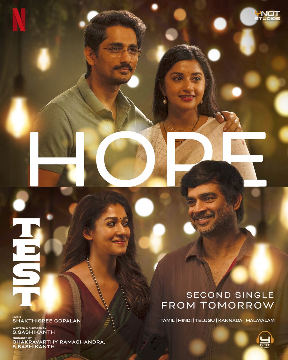 Y Not Studios (@studiosynot) on Twitter photo #TEST Second Single - #HOPE - From Tomorrow !
In Tamil, Telugu, Hindi, Malayalam & Kannada
Composed & Performed by : <a href="/ShakthisreeG/">Shakthisree Gopalan</a>
#TEST on April 4 Only On <a href="/NetflixIndia/">Netflix India</a>
<a href="/sash041075/">Sash</a> <a href="/chakdyn/">Chakravarthy Ramachandra</a> <a href="/ActorMadhavan/">Ranganathan Madhavan</a> #Nayanthara #Siddharth @studiosynot <a href="/onlynikil/">Nikil Murukan</a>
#TESTOnNetflix #TEST Second Single - #HOPE - From Tomorrow !
In Tamil, Telugu, Hindi, Malayalam & Kannada
Composed & Performed by : <a href="/ShakthisreeG/">Shakthisree Gopalan</a>
#TEST on April 4 Only On <a href="/NetflixIndia/">Netflix India</a>
<a href="/sash041075/">Sash</a> <a href="/chakdyn/">Chakravarthy Ramachandra</a> <a href="/ActorMadhavan/">Ranganathan Madhavan</a> #Nayanthara #Siddharth @studiosynot <a href="/onlynikil/">Nikil Murukan</a>
#TESTOnNetflix