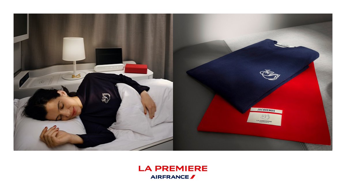 AFnewsroom's tweet photo. Nouvelle collaboration d'exception, «Le Pyjama» signé @jacquemus s’envole à bord des suites La Première d’#AirFrance. https://t.co/xIoCWT0WBJ
 
A new outstanding collaboration, "Le Pyjama" by Jacquemus takes flight in Air France’s La Première suites. https://t.co/HOAe9i5cr0 https://t.co/tMeCakSVdx