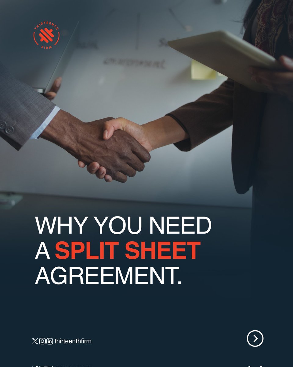 ThirteenthFirm's tweet photo. Collaboration just got a whole lot clearer! Discover the importance of split sheets in music creation and production.
#ThirteenthFirm #LawFirm #LegalServices #LawPractice #LegalExpertise #SplitSheets #MusicCollaboration #CreatorsRights https://t.co/hKfDM9OZk2