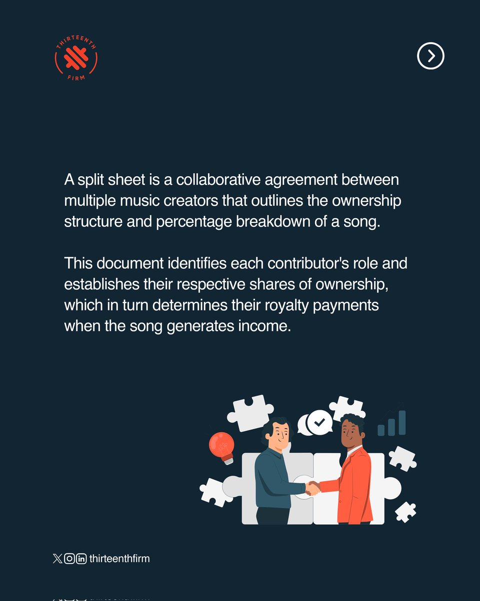 ThirteenthFirm's tweet photo. Collaboration just got a whole lot clearer! Discover the importance of split sheets in music creation and production.
#ThirteenthFirm #LawFirm #LegalServices #LawPractice #LegalExpertise #SplitSheets #MusicCollaboration #CreatorsRights https://t.co/hKfDM9OZk2