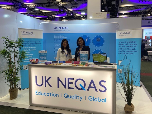 We’re at #BioMedica2025 in #Dublin!  Come say hi to Bashori, Jaya &amp; Jen at stand C18 (the big blue one, opposite the undergrad poster court). 
🔬Bashori specialises in #Haematology
🦠Jaya specialises in #Parasitology &amp; #Microbiology
#TeamUKNEQAS