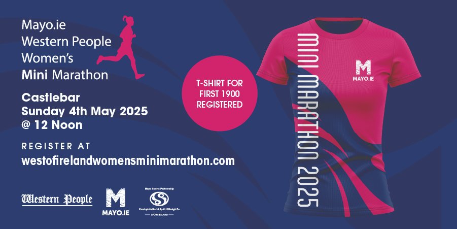 Just over 6 weeks until the Mayo.ie Western People Women's Mini Marathon returns to Castlebar on Sunday May 4th!

Have you registered yet?

Visit: westofirelandwomensminimarathon.com