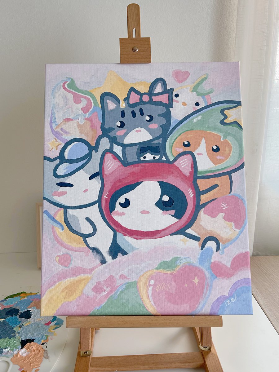 I’ve transferred my digital artwork onto a canvas frame using acrylic painting techniques. It still features the same character and stays true to my style. Honestly, it’s almost identical!

#cat #izekirati #painting #catart #art #artwork #artist #acrylicpainting