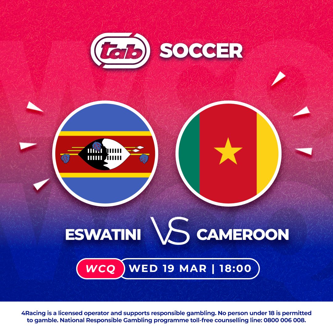 TabSouthAfrica's tweet image. Eswatini 🇸🇿 vs 🇨🇲 Cameroon

WCQ battle! Who takes it?

📅 Wed, 19 March
⏰ 18:00

#TABSoccer #WCQ #EswatiniVsCameroon