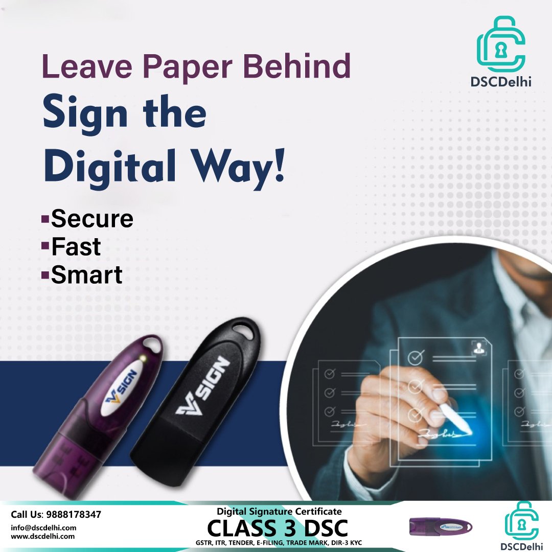 Dsc_provider's tweet photo. 🚀 Need a digital signature? Trust the experts!

With 10+ years of experience &amp; 1000s of satisfied clients, DSCDELHI is your go-to platform for Class 3 DSC—fast, trusted &amp; govt-approved!

✅ Quick &amp; legally compliant
✅ 100% secure for businesses

📞 Call/WhatsApp: +91-7982888494 https://t.co/GbxShuZKri