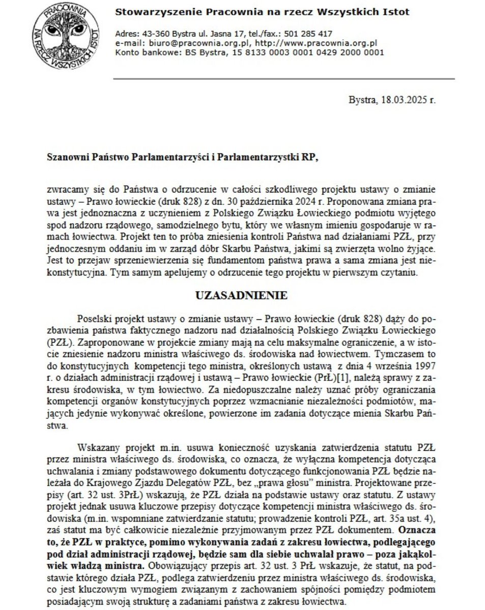 PracowniaBystra's tweet photo. 🟥 Apelujemy do parlamentarzystek i parlamentarzystów o odrzucenie w całości szkodliwego projektu ustawy o zmianie ustawy #PrawoŁowieckie (druk 828) z dn. 30 października 2024 r. 
🆘Ten projekt jest jednoznaczny z uczynieniem z Polskiego Związku Łowieckiego podmiotu wyjętego spod nadzoru rządowego, samodzielnego bytu, który we własnym imieniu gospodaruje w ramach łowiectwa.