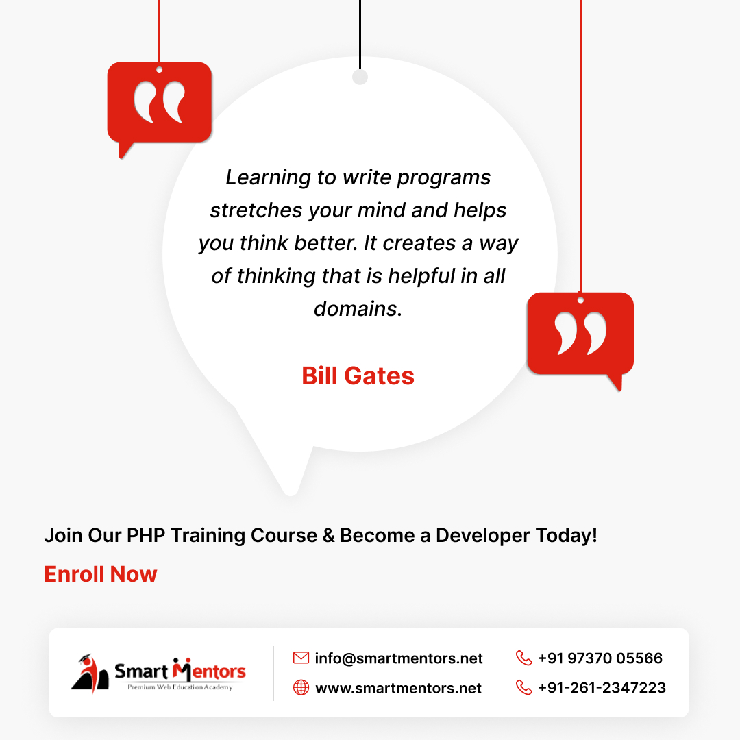smart_mentors's tweet image. Discover the effect coding has on your mind. See how you can leverage this skill to expand your knowledge.

Contact Smart Mentors to learn coding today!

#CodingLife #ProgrammingQuotes #LearnToCode #SmartMentors #CodeYourFuture #TechMindset #PHPDevelopment #CareerInTech