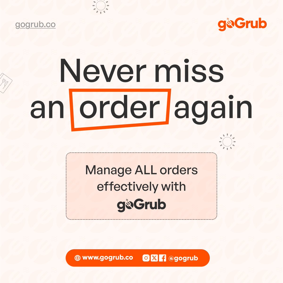 Missed orders? Not anymore! goGrub keeps all your orders in check—fast, easy, stress-free.  

#GoGrub #NeverMissAnOrder