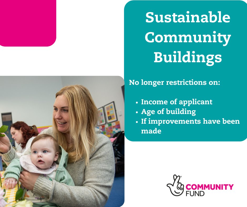 Do you know that the eligibility criteria has changed for our Sustainable Community Buildings prog?

Don’t rule your group out.

Now open across NI.

Visit: ow.ly/3SLC50Vgkhx