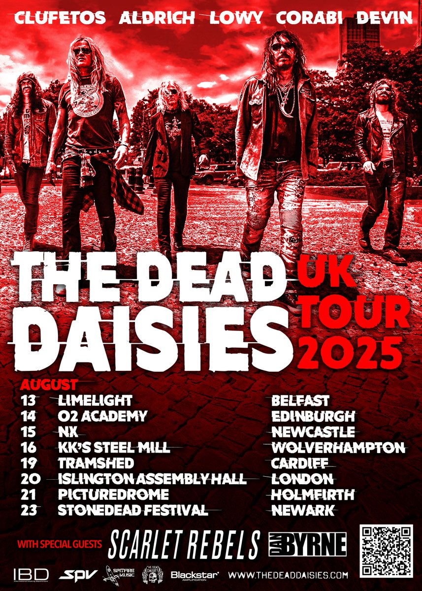 Just announced! Scarlet Rebels will be joining the mighty The Dead Daisies on their UK summer tour as special guests this August, alongside the wonderful Dan Byrne!🤘

O2 Priority + Planet Rock pre-sale tickets are on sale now!
General sale starts this Friday at 10am.🎟️