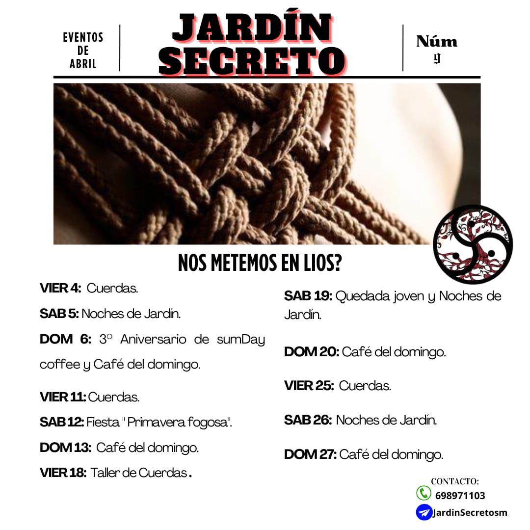 t.me/jardinsecretosm si quieres conocer todos nuestros eventos de primera mano, únete a nuestro canal de Telegram