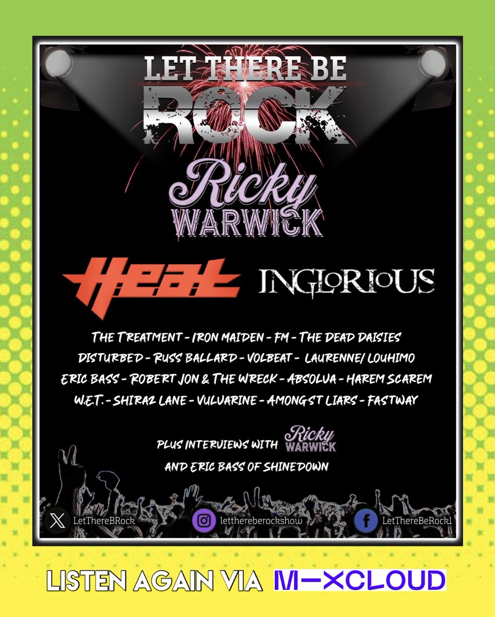 Let There Be Rock (@lettherebrock) on Twitter photo ⭐️Still not listened to the latest show? Listen again via Mixcloud now 👇
👉 mixcloud.com/LetThereBeRock…
Ft <a href="/rickywarwick/">RICKY WARWICK 🍀</a> <a href="/heatsweden/">H.E.A.T</a> <a href="/WeAreInglorious/">Inglorious</a> <a href="/TheTreatmentUK/">The Treatment</a> <a href="/FMofficial/">FM</a> <a href="/Ebasspresents/">@Ericbasspresents</a> <a href="/Absolva/">Absolva</a> <a href="/amongstliars/">Amongst Liars</a> <a href="/VOLBEAT/">Volbeat</a> <a href="/ShirazLane/">Shiraz Lane</a>
and more!
#RockShow #UKRadio #NewMusic ⭐️Still not listened to the latest show? Listen again via Mixcloud now 👇
👉 mixcloud.com/LetThereBeRock…
Ft <a href="/rickywarwick/">RICKY WARWICK 🍀</a> <a href="/heatsweden/">H.E.A.T</a> <a href="/WeAreInglorious/">Inglorious</a> <a href="/TheTreatmentUK/">The Treatment</a> <a href="/FMofficial/">FM</a> <a href="/Ebasspresents/">@Ericbasspresents</a> <a href="/Absolva/">Absolva</a> <a href="/amongstliars/">Amongst Liars</a> <a href="/VOLBEAT/">Volbeat</a> <a href="/ShirazLane/">Shiraz Lane</a>
and more!
#RockShow #UKRadio #NewMusic