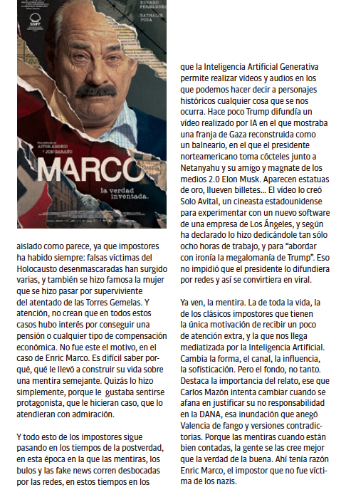 Cambia la forma, el canal, la sofisticación. Pero el fondo, no.
Destaca la importancia del relato, ese que Carlos Mazón intenta cambiar cuando se afana en justificar su no responsabilidad en la DANA, esa inundación que anegó Valencia de fango y mentiras. #ElMur, en la <a href="/CTuria/">Cartelera Turia</a>