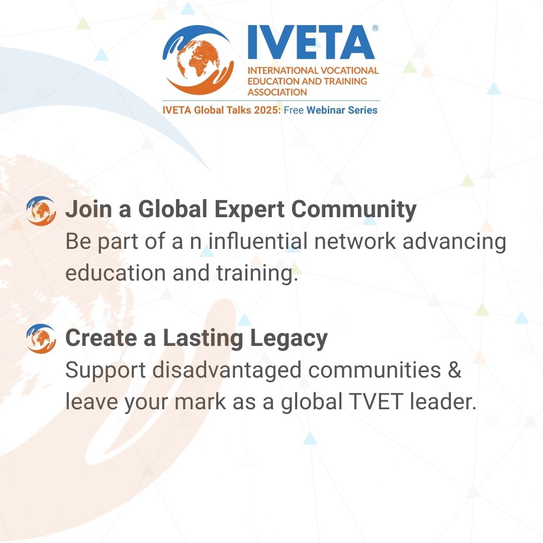 ivetaglobal's tweet photo. 🌍 Join IVETA Global Talks as a Speaker and Share Your Expertise with a Worldwide TVET Community! To learn more, contact us at olga@iveta.global, and we will send you our Speaker’s Pack. #IVETA #IVETAglobal #IVETAglobalTalks #KnowledgeSharing #IVETAwebinar #IVETAfreeWebinars https://t.co/e1oLSnjHZR