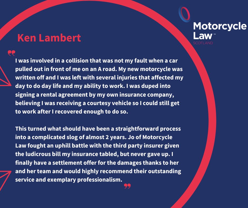 law_scotland's tweet image. DON'T LET YOUR INSURER'S ACCIDENT MANAGEMENT COMPANY FORCE YOU TO RECEIVE A COURTESY VEHICLE. DON'T TRUST YOUR INSURER.
Ken unknowingly got himself into a bit of bother which took some extricating.
We will always fight your corner seeking justice #BecauseWeRideToo #BikingLawyers