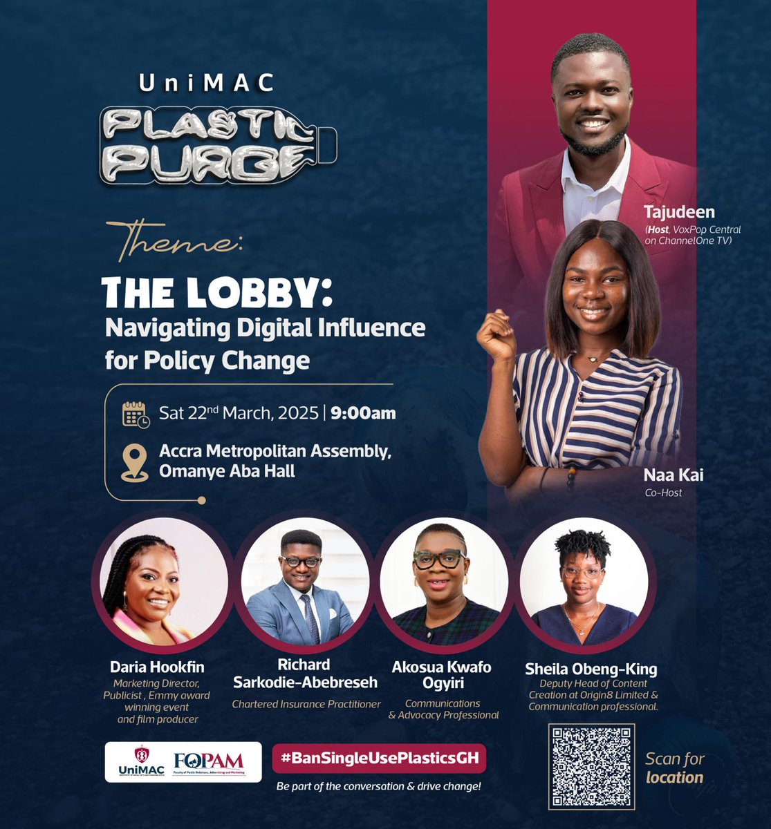 Join the movement for a plastic-free Ghana

We're calling on all change-makers to gather at the Accra Metropolitan Assembly (AMA), Omanye Aba Hall on Saturday 22nd March, 2025, to discuss and advocate for a Ghana without single-use plastics.

#BanSingleUsePlasticsGH