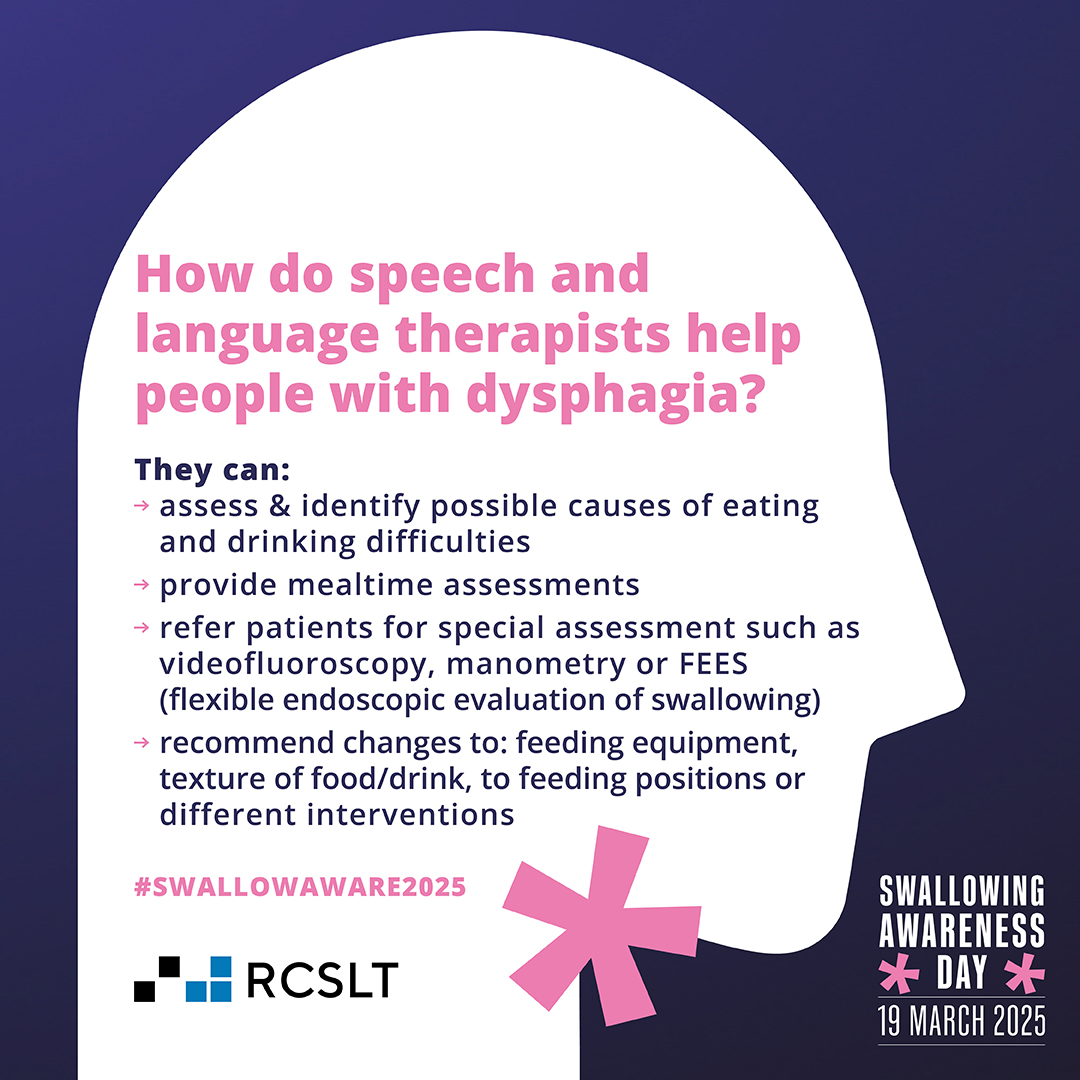 It's #SwallowingAwarenessDay !

Speech and language therapists (SLTs) play a valuable role within multidisciplinary teams, helping to improve patient outcomes.

See how they can help manage dysphagia for people with Parkinson's and other conditions👇

<a href="/RCSLT/">RCSLT 💙</a> #swallowaware2025