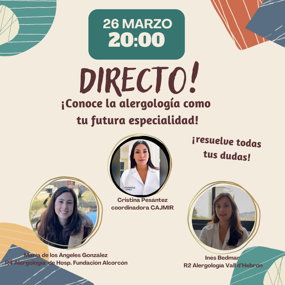 El próximo 📅 miércoles 26 de marzo 🕗 a las 20h, <a href="/CAJMIR_SEAIC/">CAJMIR</a> invita a futuros #alergólogos a unirse a su directo de Instagram para resolver dudas de la especialidad.

¡No te lo puedes perder!

#MIR #Alergología