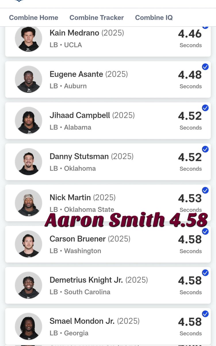 JayTisdale5's tweet photo. How Aaron Smith measured up to the other LBs that was at that combine.. then go watch the film. The film doesn't lie.
Leadership ✅️ 
Competitor ✅️
Play 60mins ✅️

 @hbhboog https://t.co/dRttOawIGD