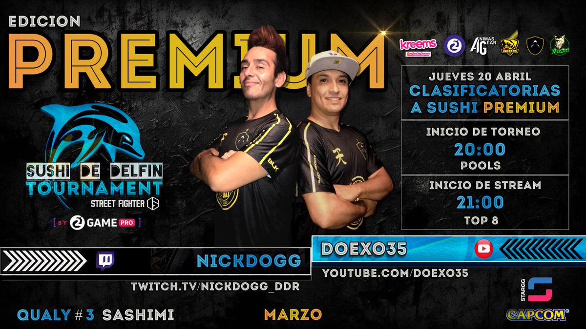 SUSHI DE DELFIN ONLINE QUALY 3 MARZO !
Lo mejor de SF6 de LATAM 

start.gg/tournament/sus…

POOLS,  20 HS 🇨🇱🇧🇷🇦🇷
TOP 8, 21 HS 🇦🇷🇧🇷🇨🇱 
twitch.tv/nickdogg_ddr
Última chance para colarse entre los 9 mejores del mes ! 
Entregamos dinero a los mejores, gracias a @2gameesports_br